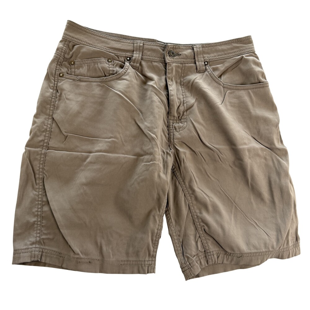 PrAna Shorts Mens FIT 34 Beige Chino 5 Pocket Flat Front Casual Outdoor 9 Inseam